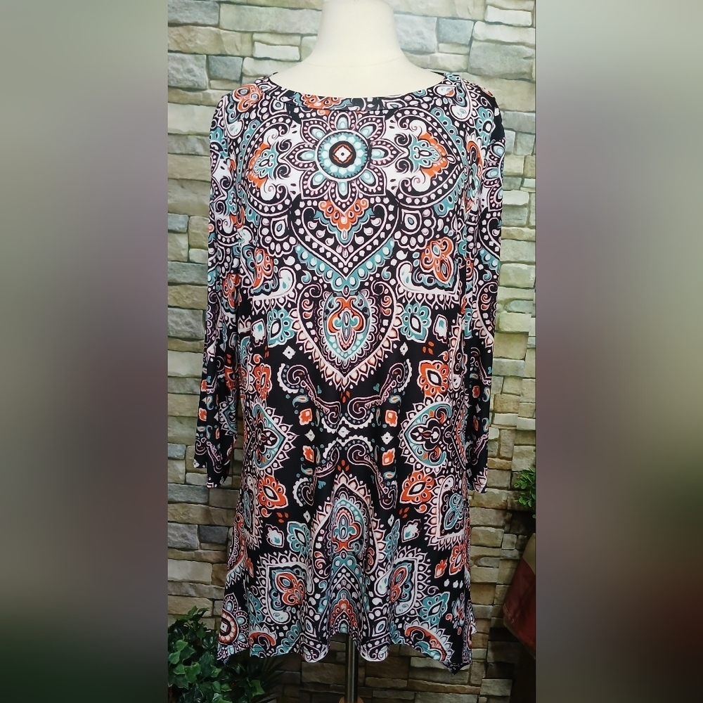 2X Lily By Firmiana Bohemian Print Women's Tunic Top Whimisigoth
